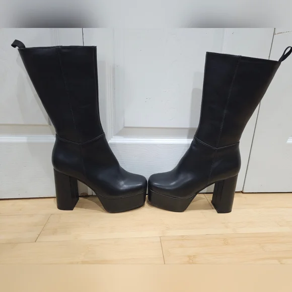 Dolls Kill Lamoda Going Under Goth Faux Leather Platform Black Wide Fit Boots 8 - Picture 3 of 15